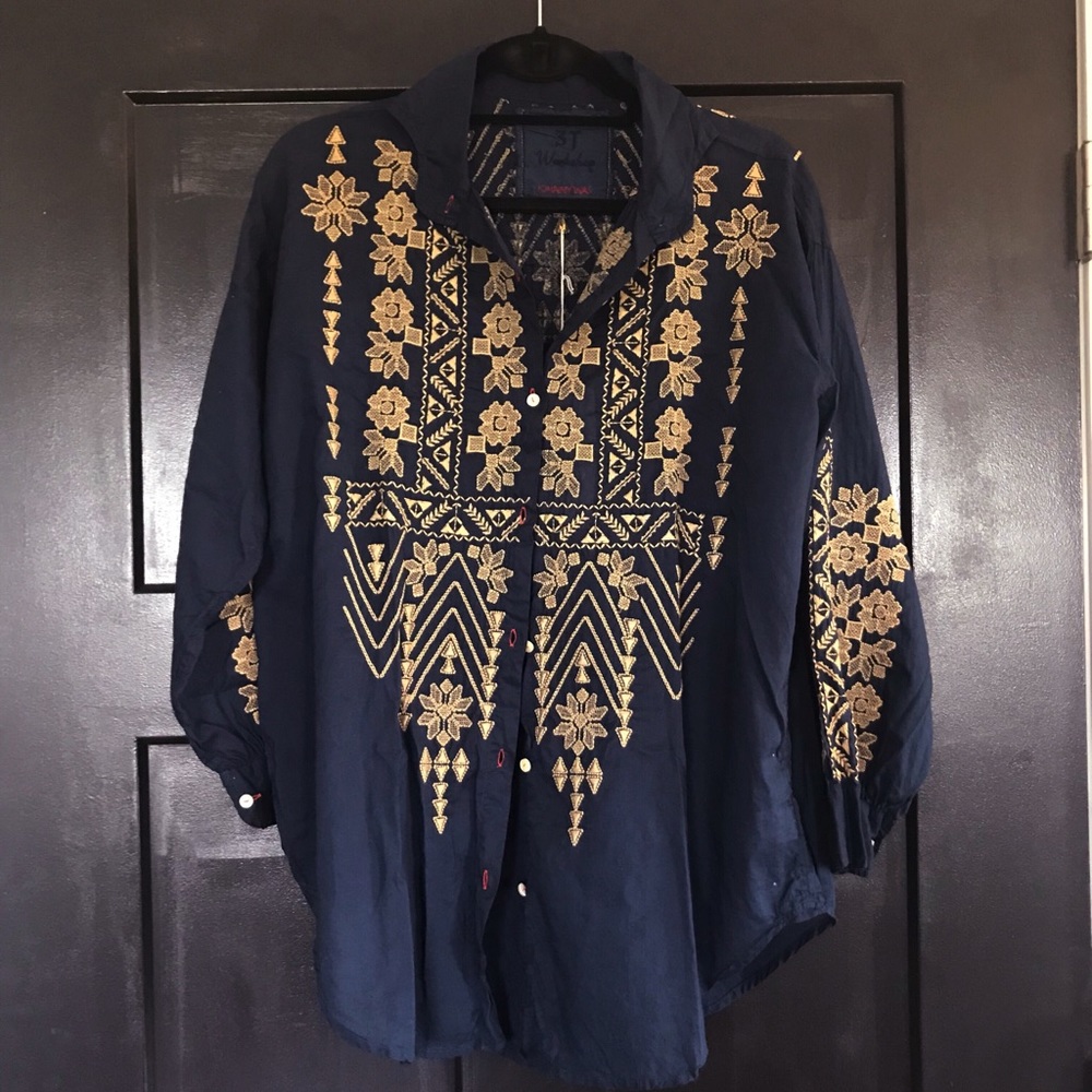 Johnny Was 3J Workshop Embroidered Long Sleeve Top